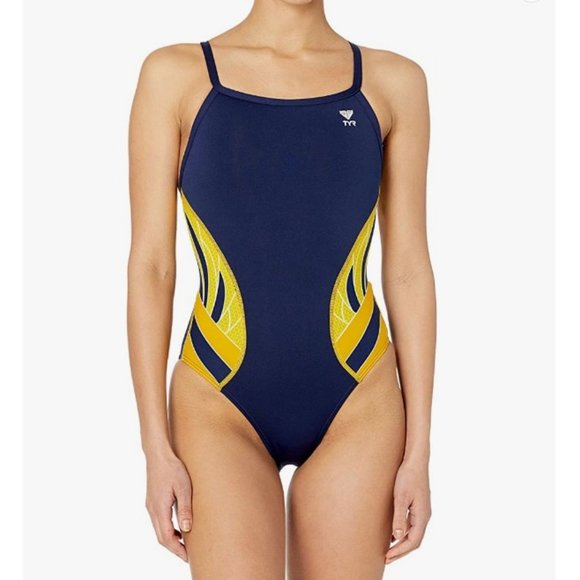 TYR DuraFast Phoenix Splice DiamondFit One Piece Swimsuit Navy Gold Size 34 $70 - Picture 2 of 9